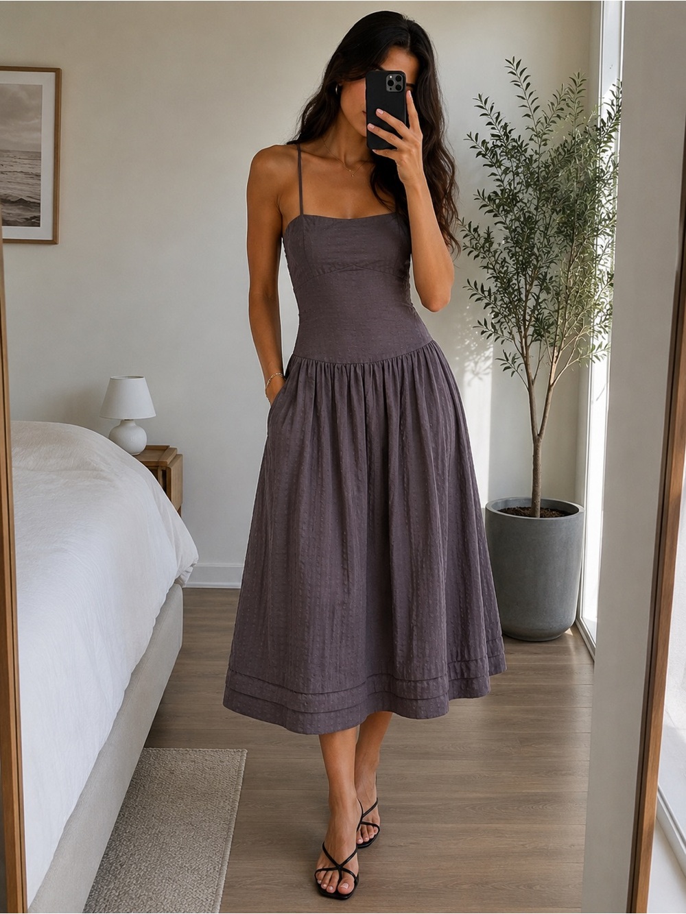 Rag & Bone Priscilla Dusty Mauve Cotton Blend Midi Dress Smocked Back Size 0 NWT